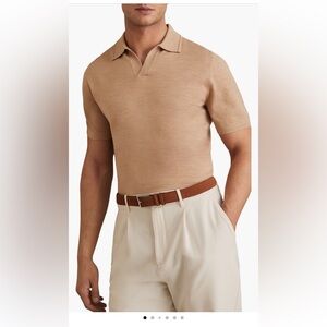 Reiss Duchie Short Sleeve Merino Wool Polo Sweater shirt top tan XL NWT